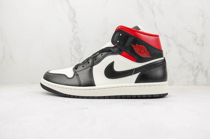 Air Jordan 1 Mid Black Gym Red Sail