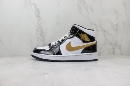 Air Jordan 1 Mid Patent Black Gold