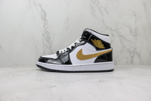 Air Jordan 1 Mid Patent Black Gold