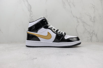Air Jordan 1 Mid Patent Black Gold