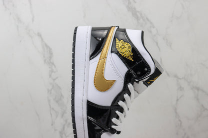 Air Jordan 1 Mid Patent Black Gold