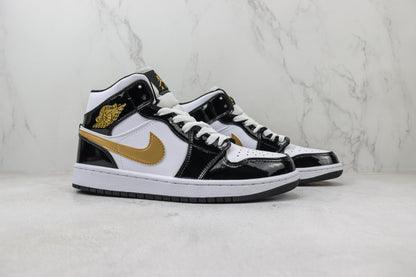 Air Jordan 1 Mid Patent Black Gold